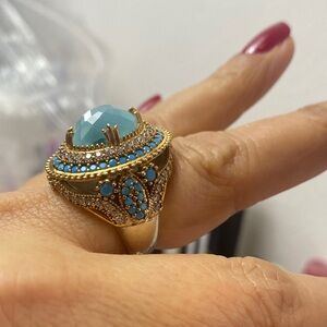 Blue Stone and Crystals Chunky Ring